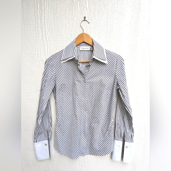 Farinaz Taghavi Button Up Striped Work Office Casual Shirt Top Women's Size 2 - Picture 1 of 7